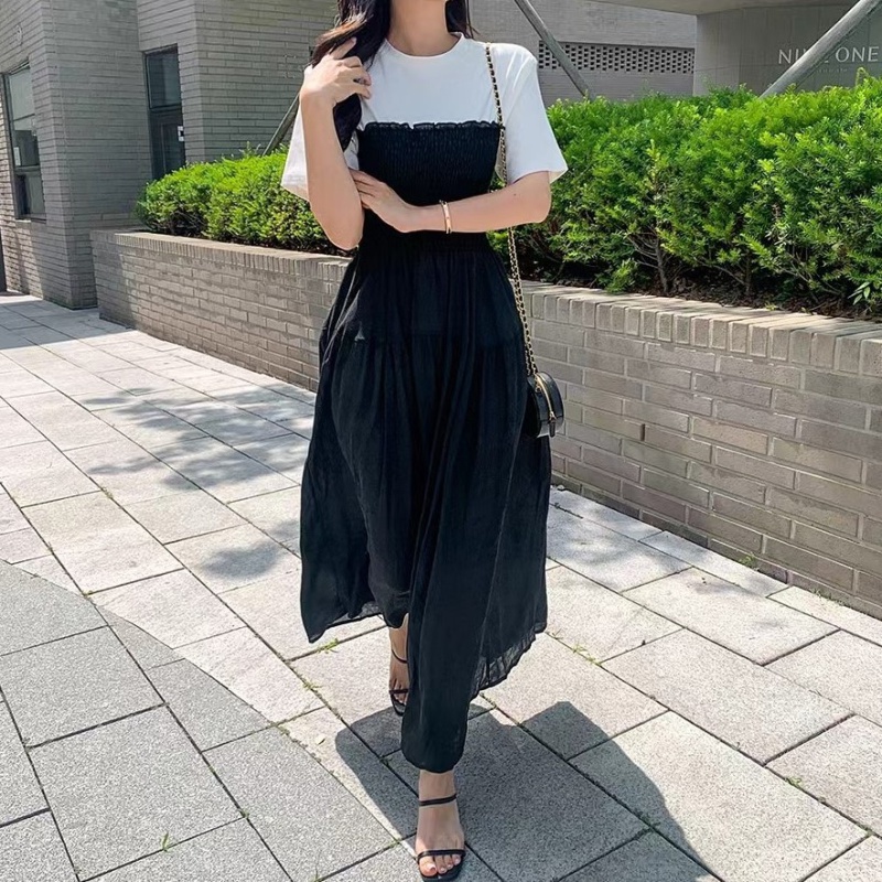 Short sleeve big skirt Pseudo-two slim dress