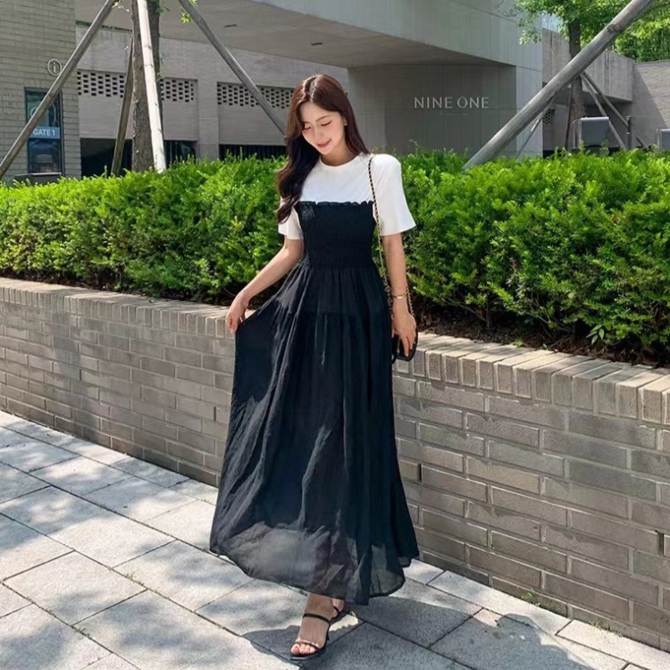 Short sleeve big skirt Pseudo-two slim dress