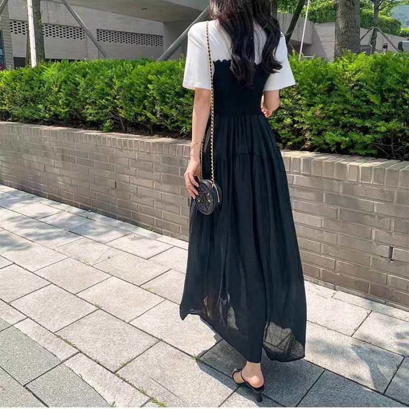 Short sleeve big skirt Pseudo-two slim dress