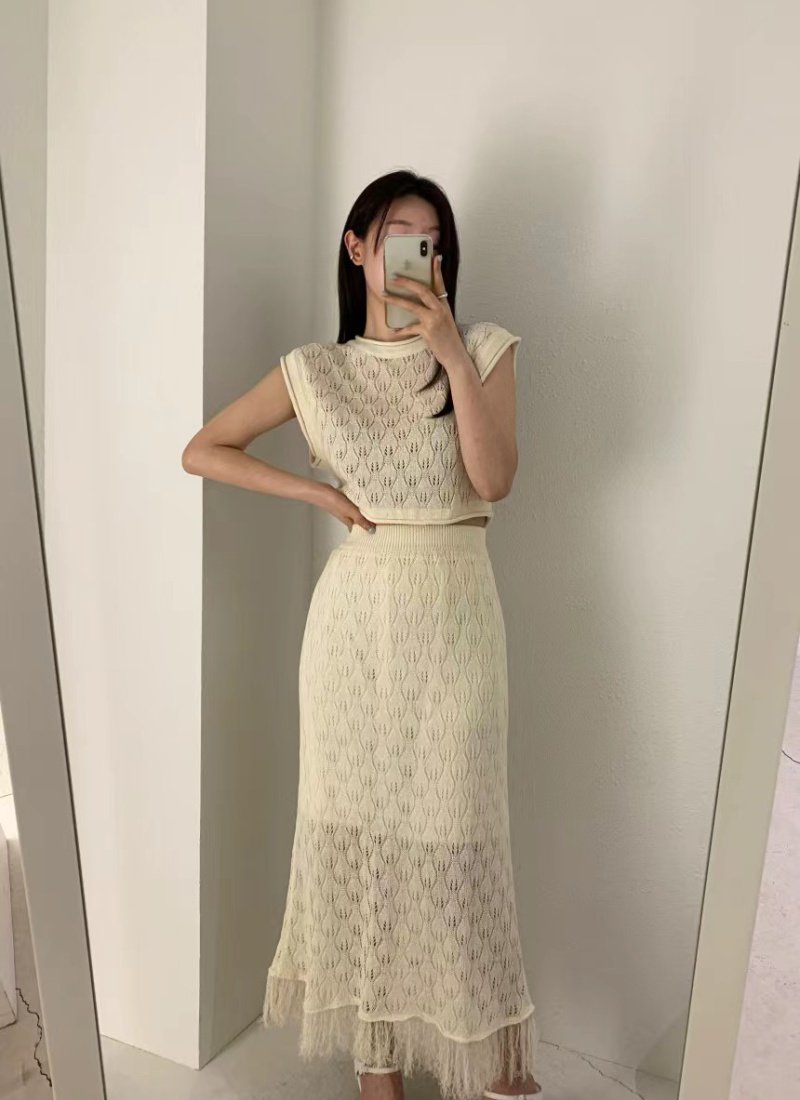 Korean style knitted France style vest burr hollow skirt