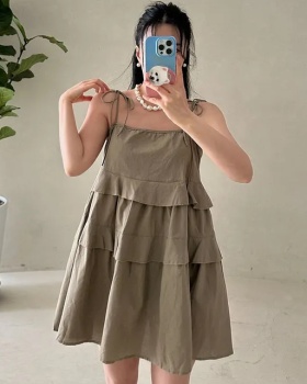 Lotus leaf edges sling T-back summer Korean style dress