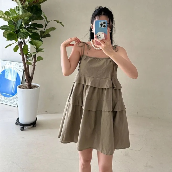 Lotus leaf edges sling T-back summer Korean style dress