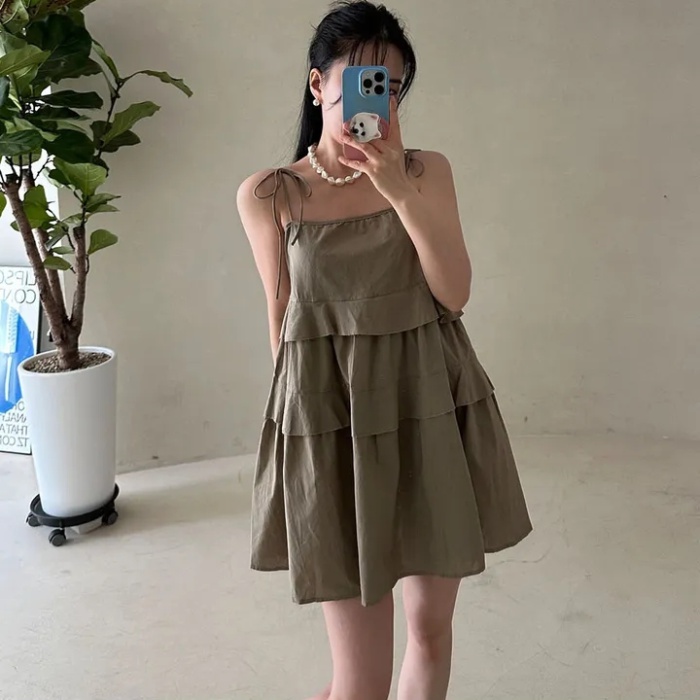 Lotus leaf edges sling T-back summer Korean style dress