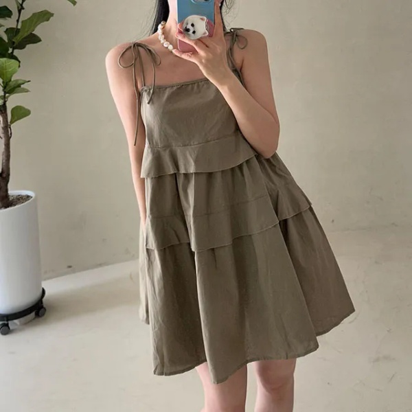 Lotus leaf edges sling T-back summer Korean style dress