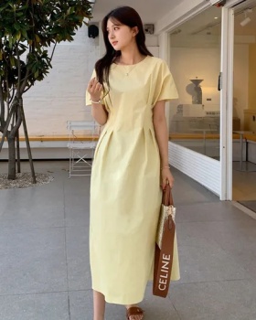 Round neck folds dress temperament long dress