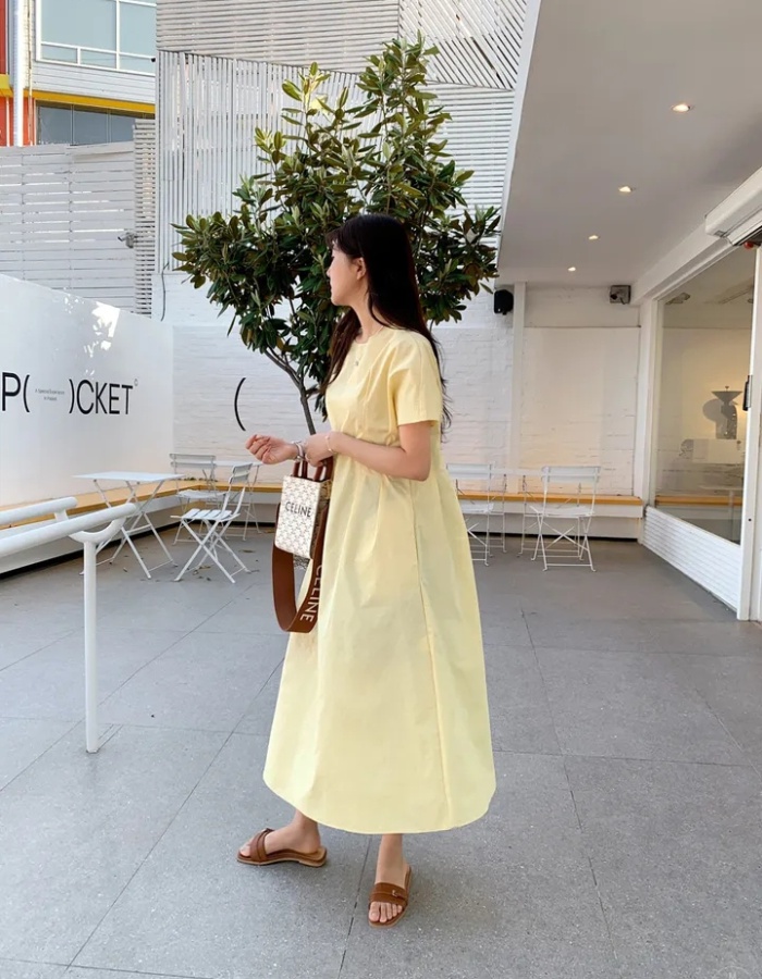 Round neck folds dress temperament long dress