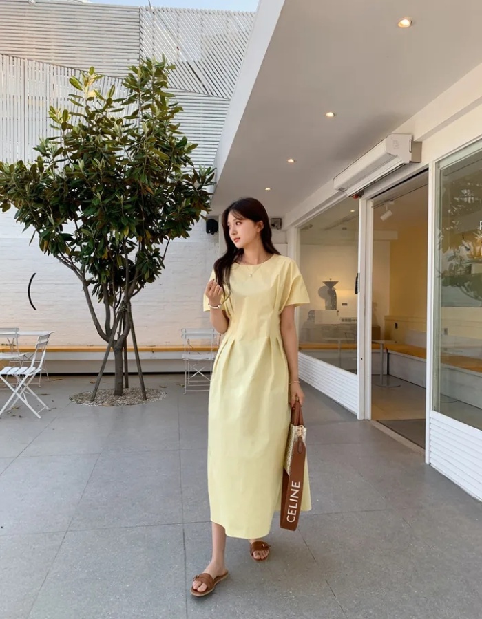 Round neck folds dress temperament long dress