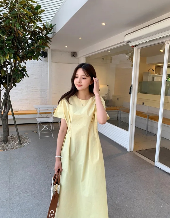 Round neck folds dress temperament long dress