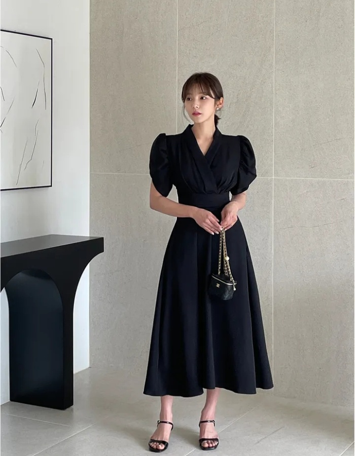 Summer Korean style frenum pinched waist dress