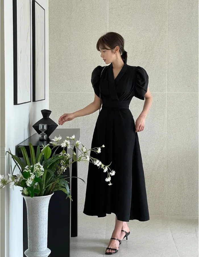 Summer Korean style frenum pinched waist dress