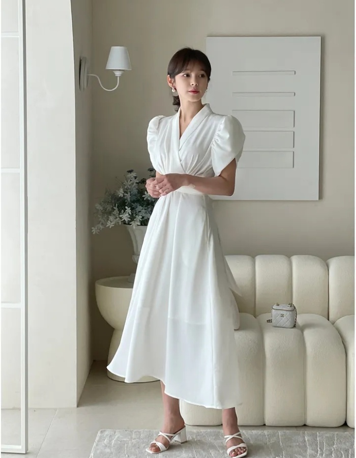 Summer Korean style frenum pinched waist dress