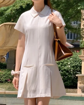 Small lapel Korean style summer T-back France style folds dress