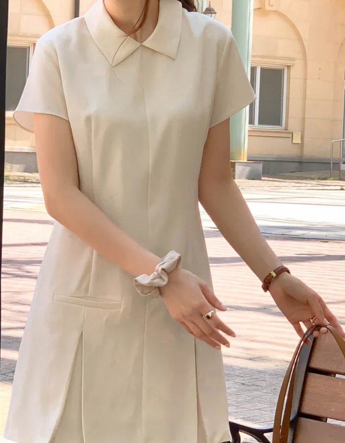 Small lapel Korean style summer T-back France style folds dress