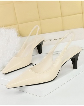 Simple high-heeled low cone hollow small square head shoes