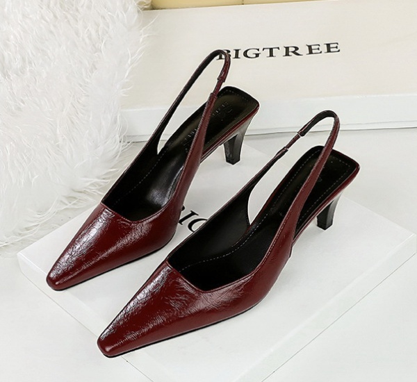 Simple high-heeled low cone hollow small square head shoes