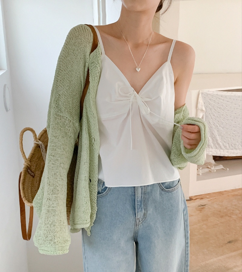 Sleeveless Korean style sweet vest simple drawstring tops