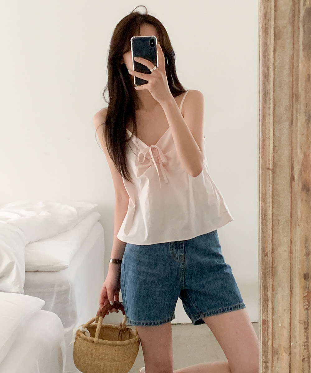 Sleeveless Korean style sweet vest simple drawstring tops