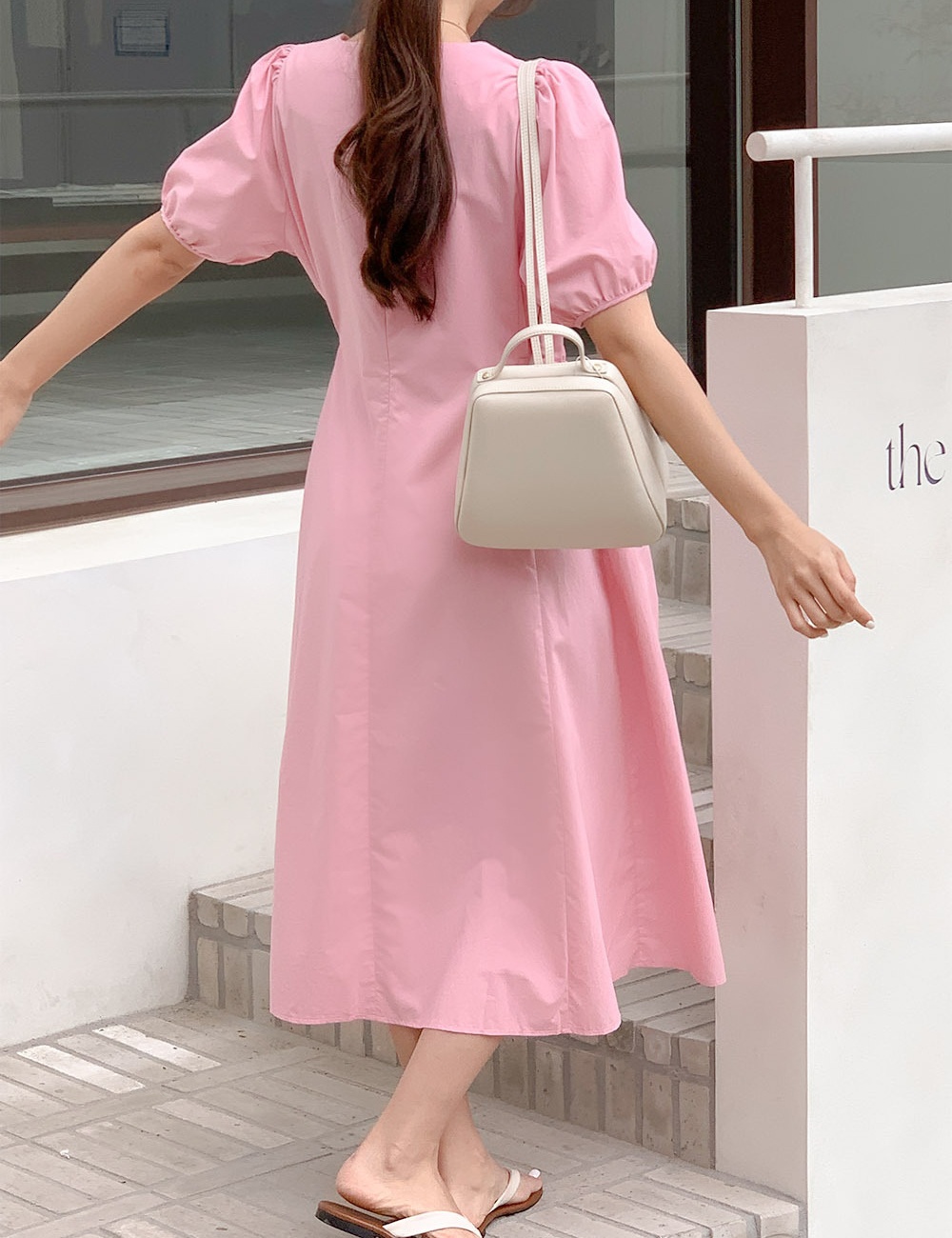 Simple summer niche fashion frenum puff sleeve Casual dress