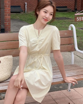 Summer fashion folds T-back V-neck Korean style niche dress