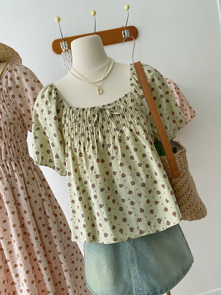 Floral small fellow doll shirt summer tops for women