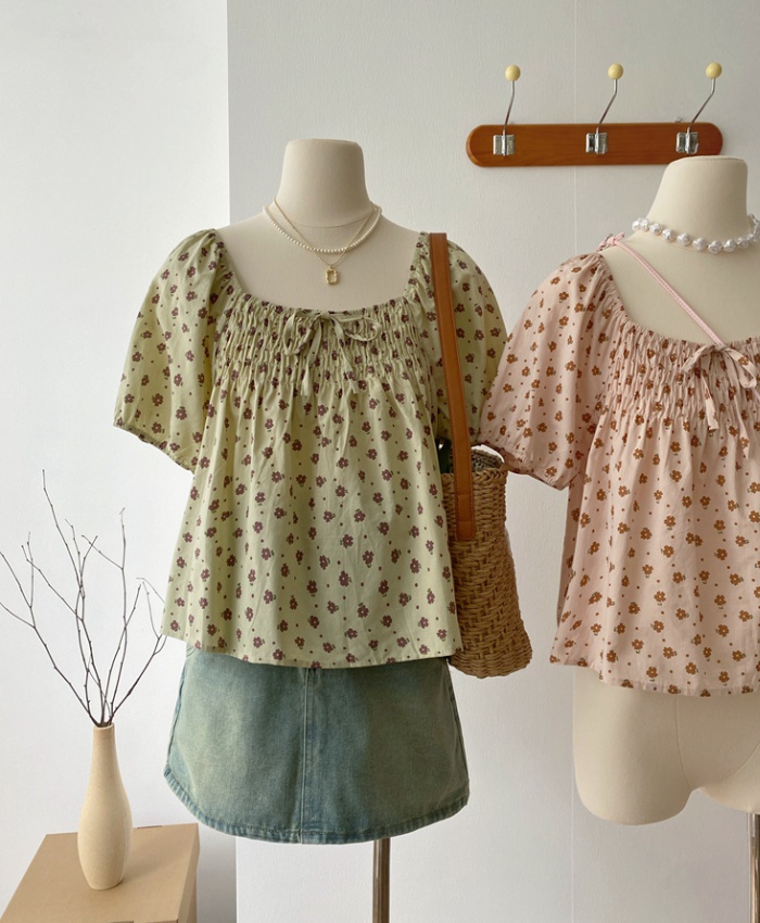 Floral small fellow doll shirt summer tops for women