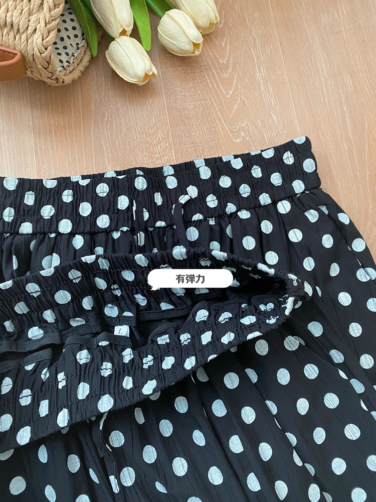 Polka dot elastic waist wide leg pants Casual all-match pants