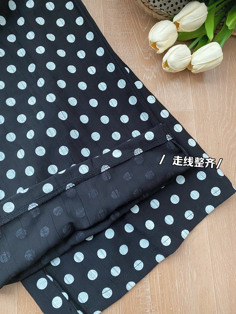 Polka dot elastic waist wide leg pants Casual all-match pants