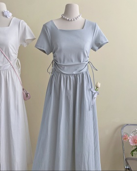 Summer long enticement square collar pinched waist dress
