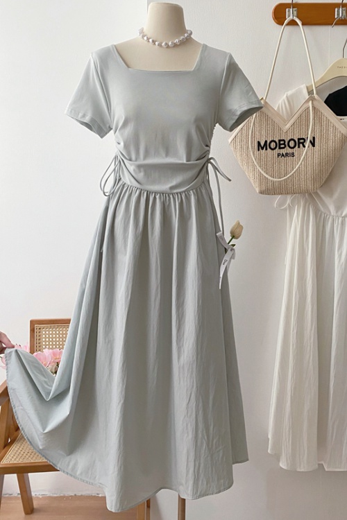 Summer long enticement square collar pinched waist dress