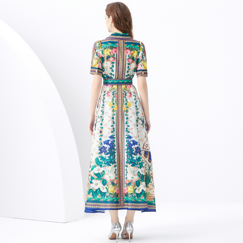 Short sleeve long dress vacation printing business suit