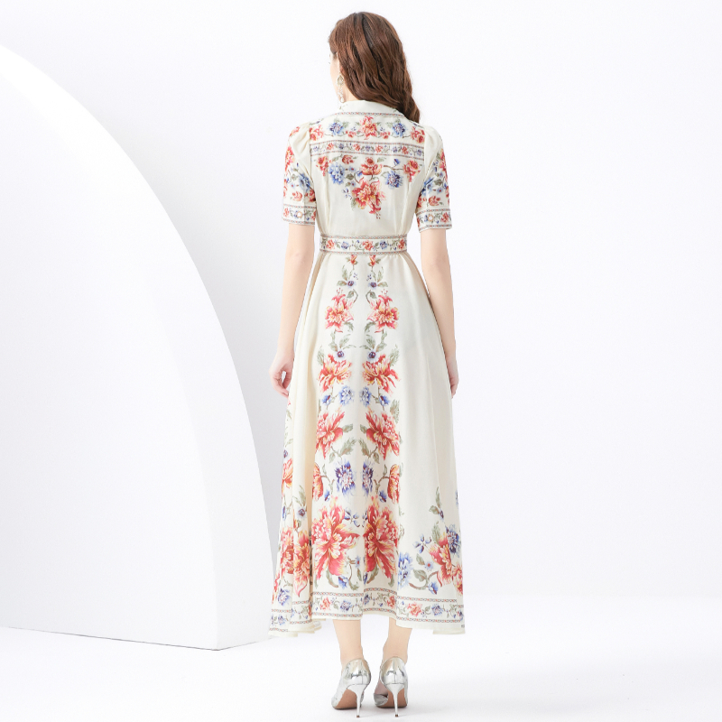 Short sleeve printing business suit long vacation dress