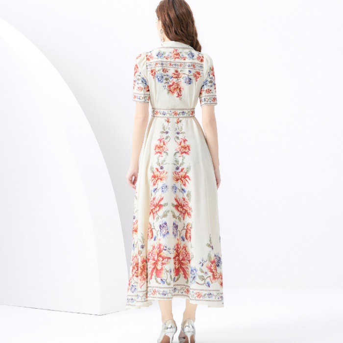 Short sleeve printing business suit long vacation dress