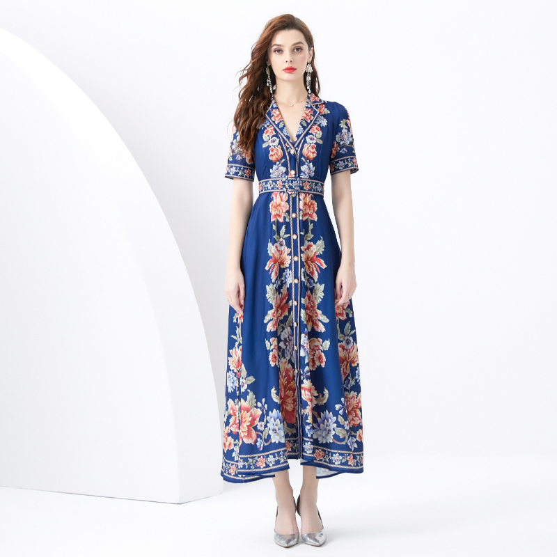 Vacation wavy edge business suit printing dress