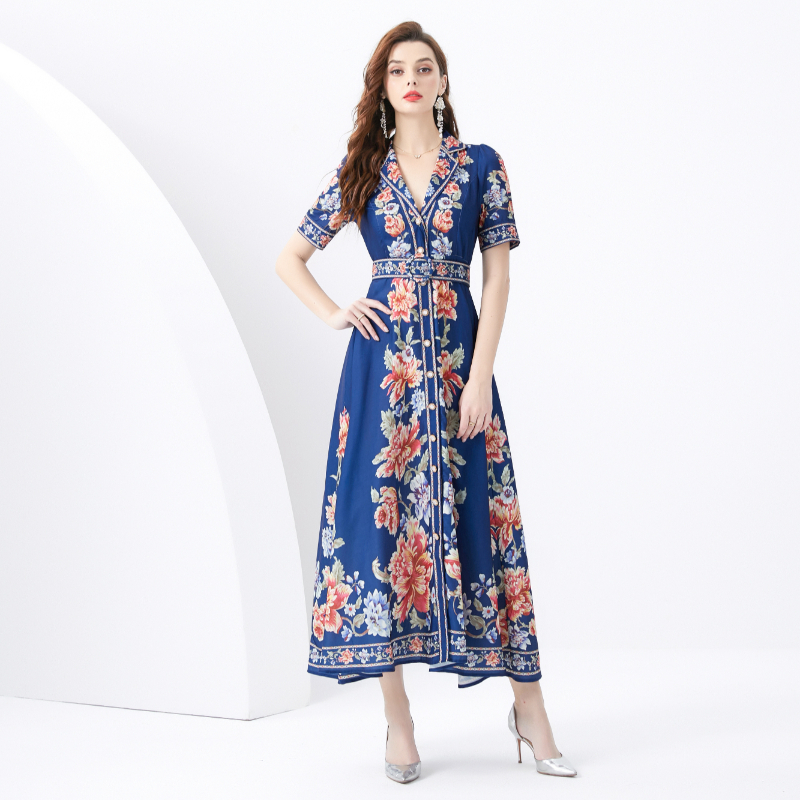 Vacation wavy edge business suit printing dress