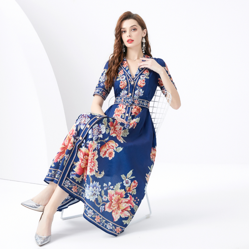 Vacation wavy edge business suit printing dress