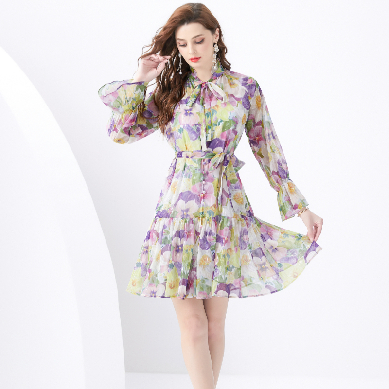 Streamer mini painted wood ear vacation printing dress