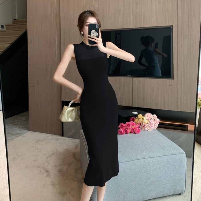 Unique knitted sleeveless long dress sexy slim dress for women