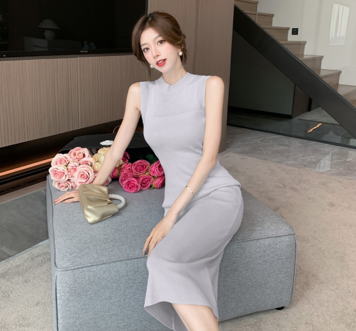 Unique knitted sleeveless long dress sexy slim dress for women