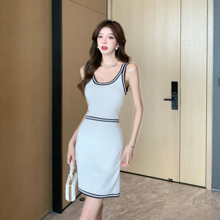 Casual Korean style splice dress mixed colors knitted vest