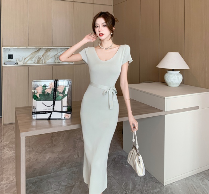 Blue summer dress boats sleeve long dress for women