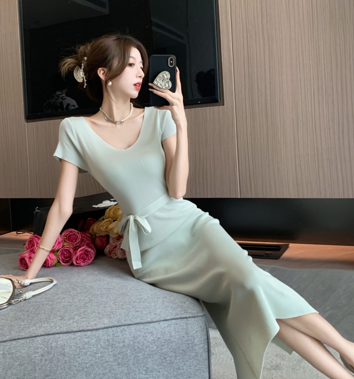 Blue summer dress boats sleeve long dress for women