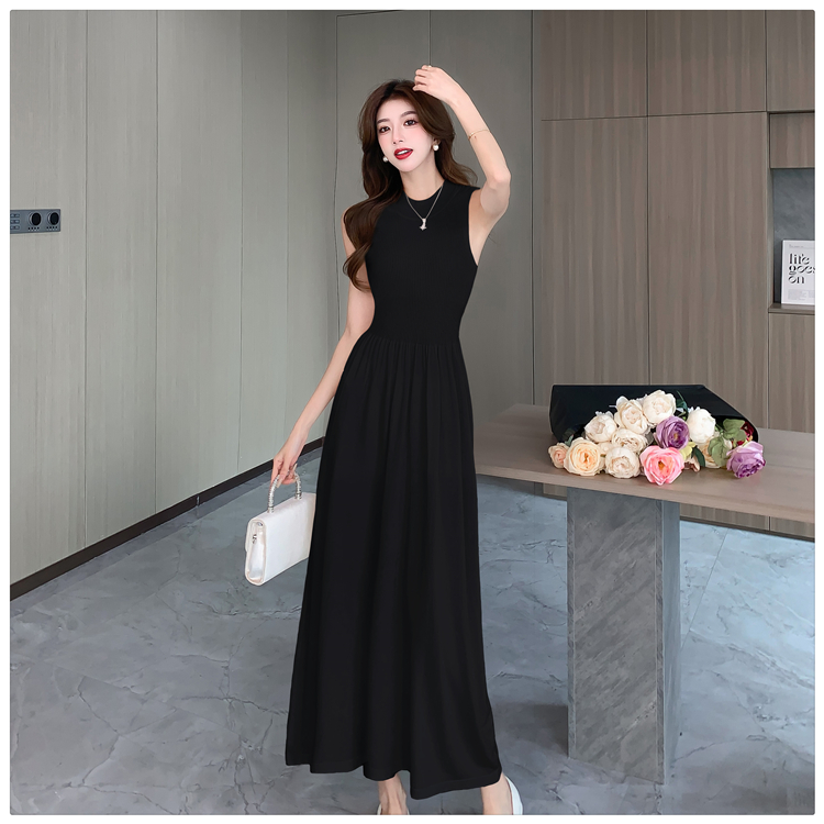 All-match long dress ice silk sleeveless dress for women