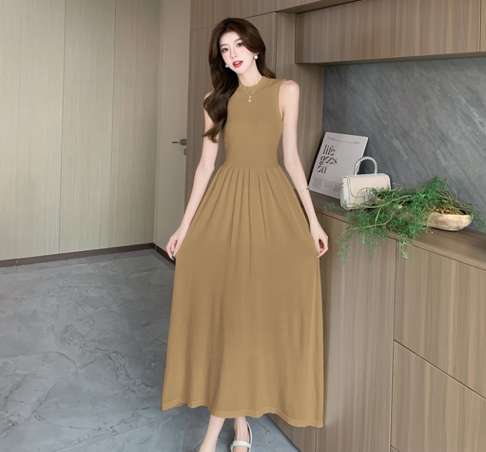 All-match long dress ice silk sleeveless dress for women