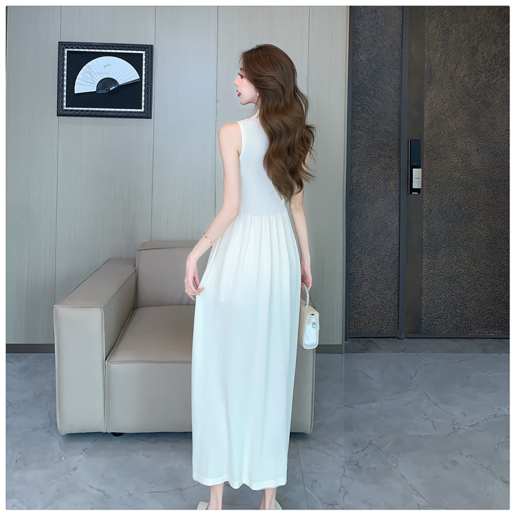 All-match long dress ice silk sleeveless dress for women