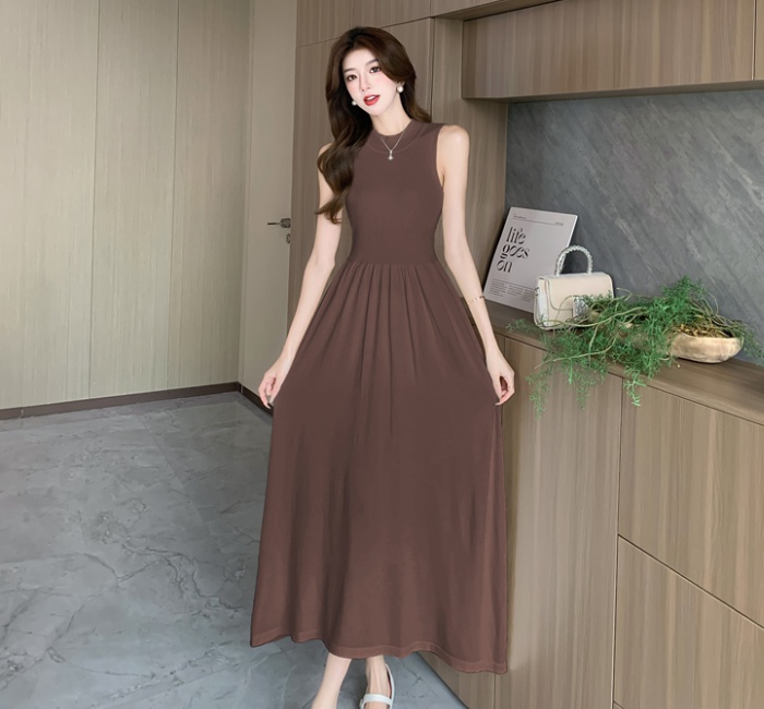 All-match long dress ice silk sleeveless dress for women