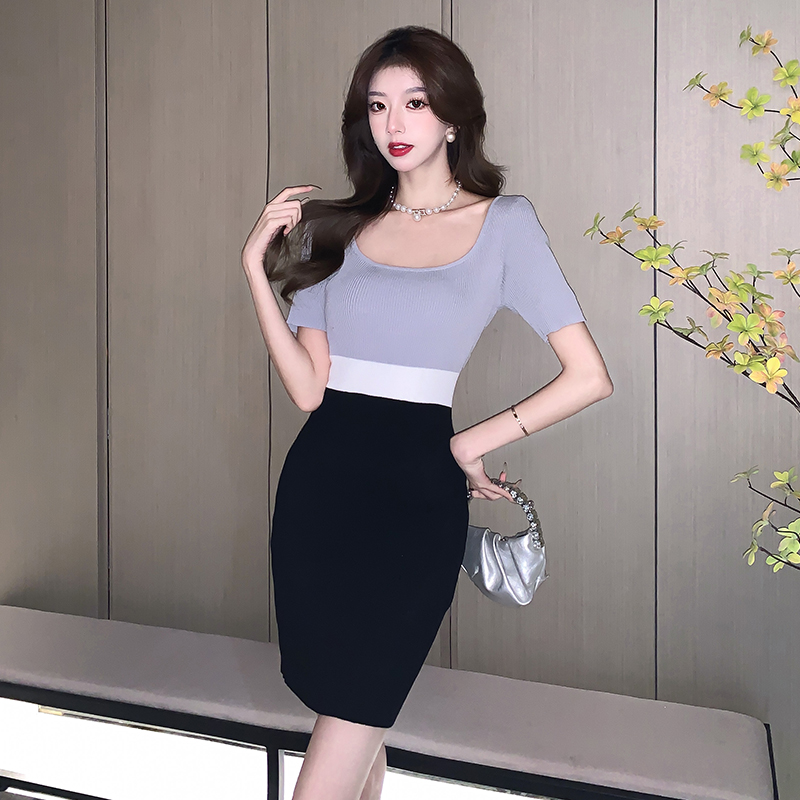 Retro short sleeve slim temperament dress for women