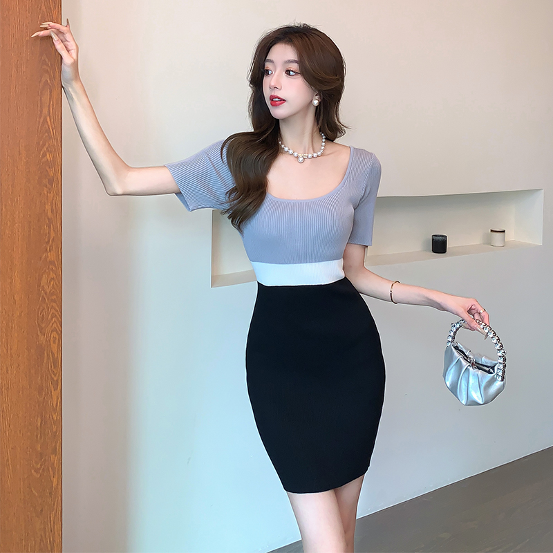 Retro short sleeve slim temperament dress for women