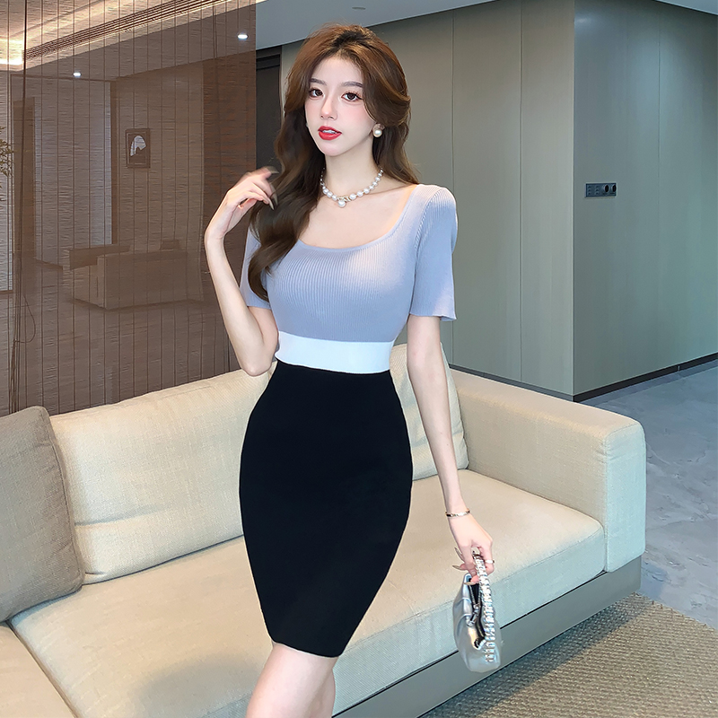 Retro short sleeve slim temperament dress for women