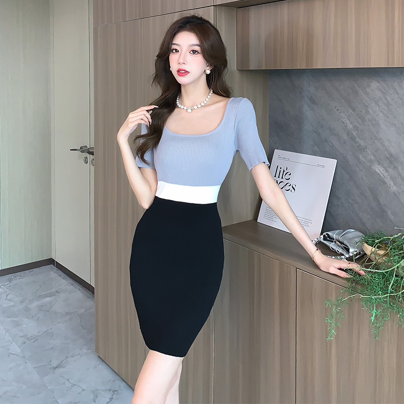 Retro short sleeve slim temperament dress for women