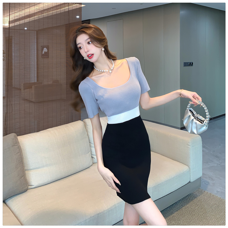 Retro short sleeve slim temperament dress for women